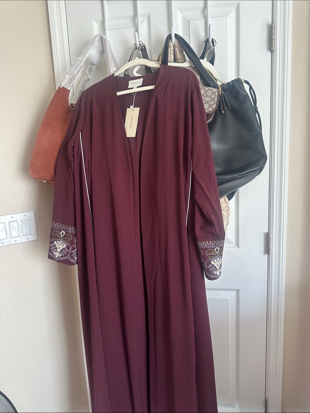 veiled collection omaya embroidered open abaya